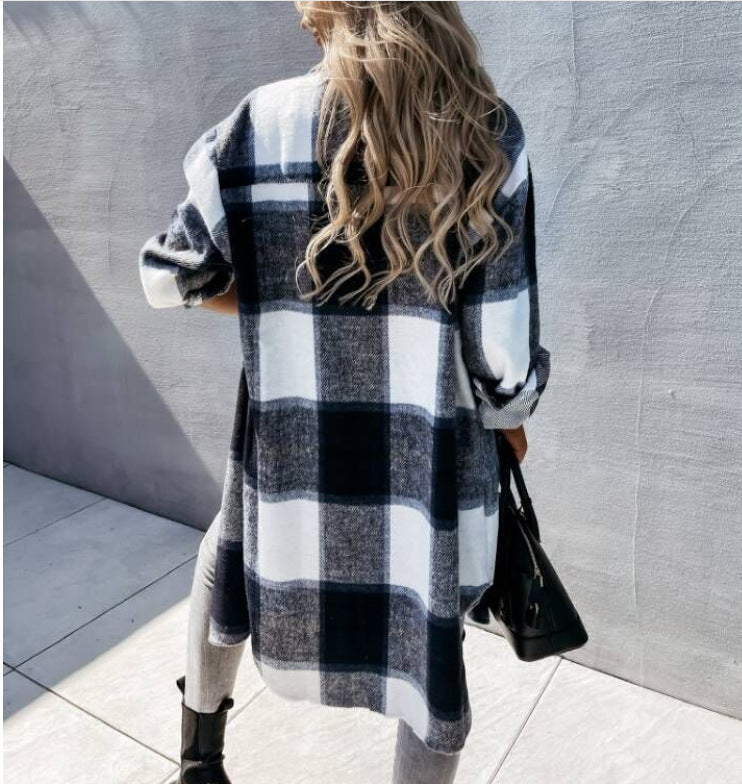 Women's Plaid Shacket Long Sleeve Button Down Shirt