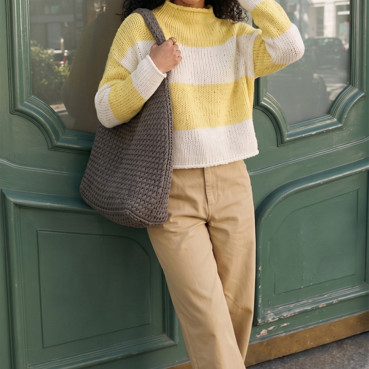 Women's Striped Oversized Chunky Crew Neck Sweater