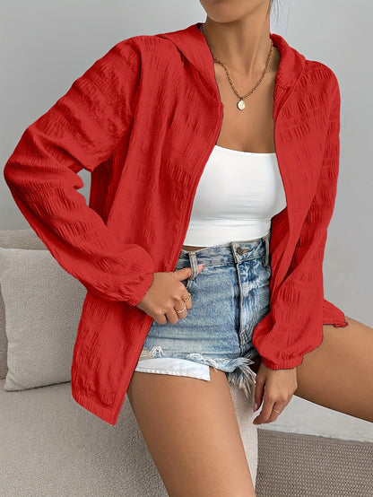 Women's Textured Lightweight Zip-Up Hooded Jacket