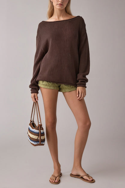 Striped Knit Oversized Crew Neck Sweater Pullover