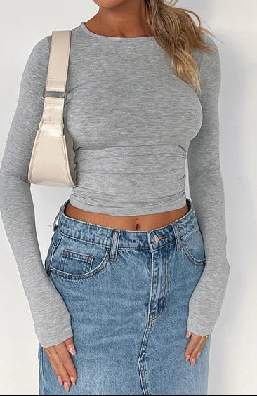 Women's Y2K Fitted Long Sleeve Crew Neck Basic Tee