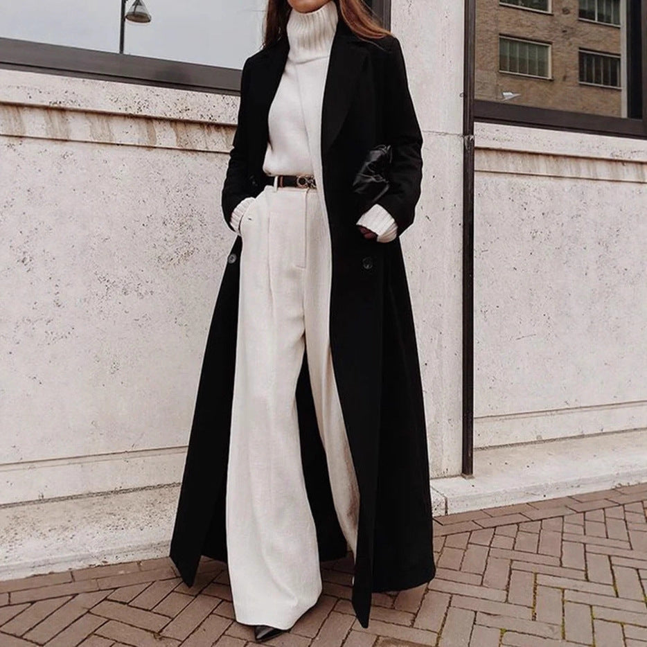 Women's Long Wool Coat Button Front Winter Outerwear