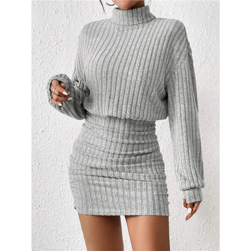 Ribbed Turtleneck Long Sleeve Bodycon Mini Dress