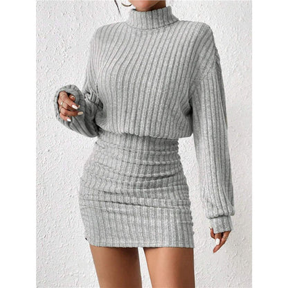 Ribbed Turtleneck Long Sleeve Bodycon Mini Dress