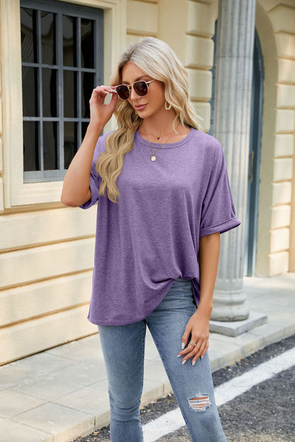 Loose Fit Crew Neck Short Sleeve Casual Basic Tee
