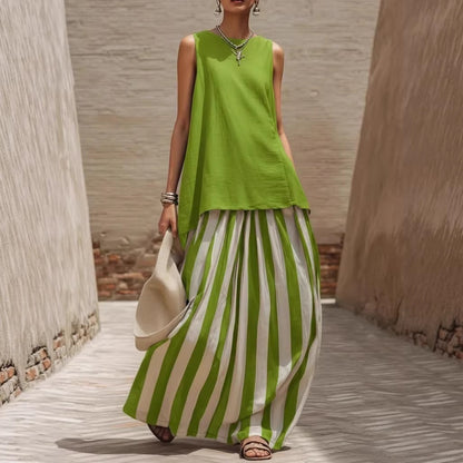 Women's Two Piece Set Striped Maxi Skirt Sleeveless Top