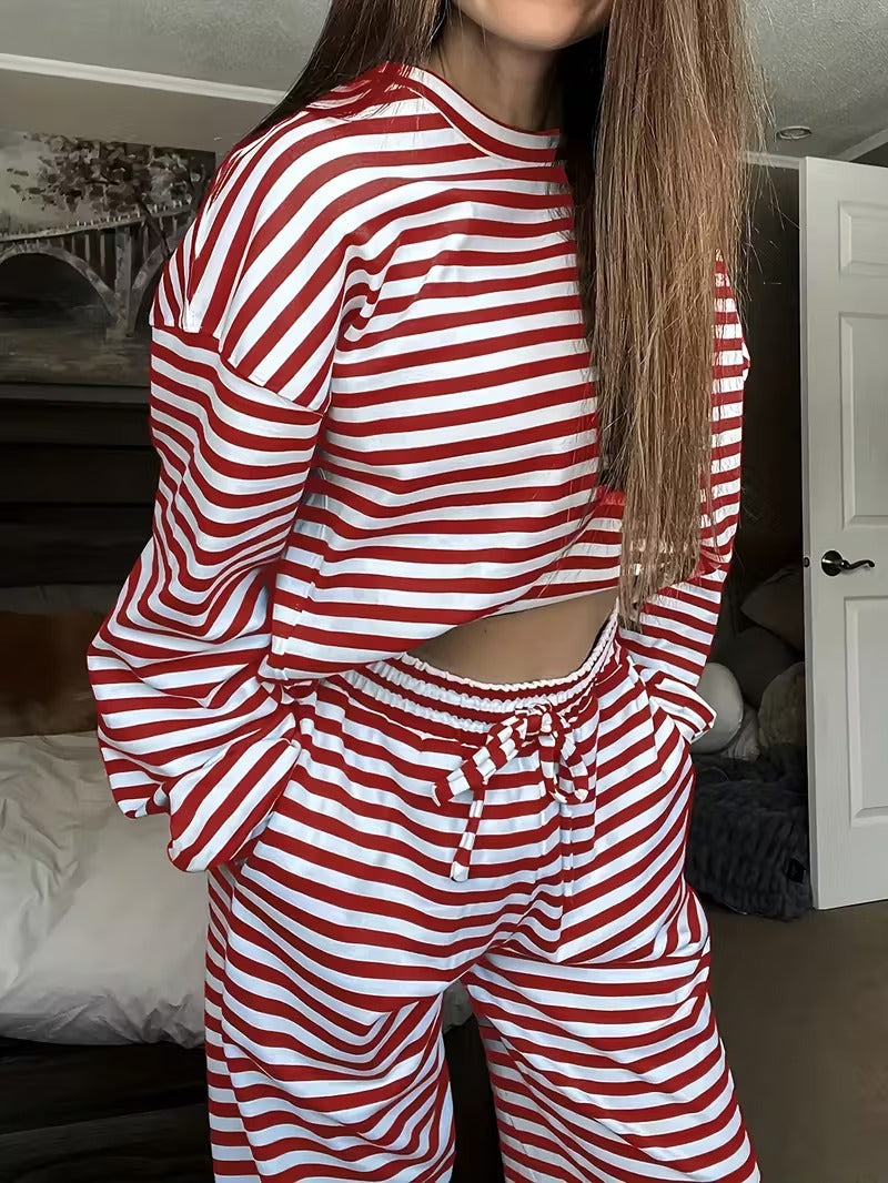 Women's Striped Lounge Set Two Piece Wide Leg Pants