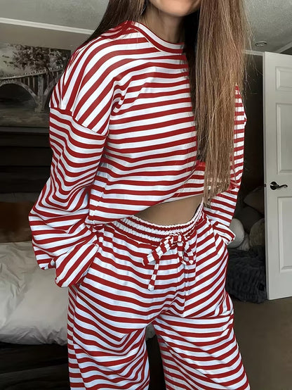 Women's Striped Lounge Set Two Piece Wide Leg Pants