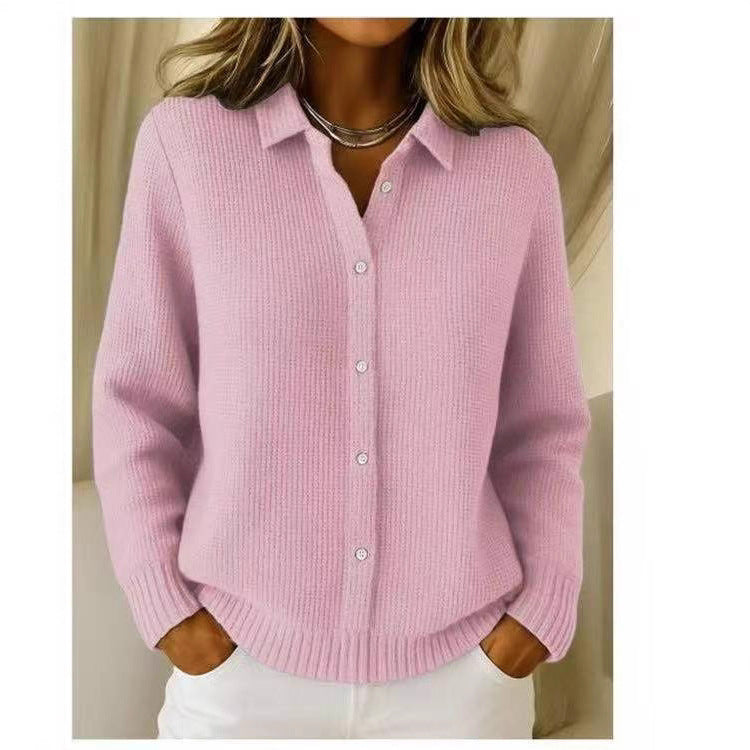 Womens Collared Knit Button Front Cardigan Sweater