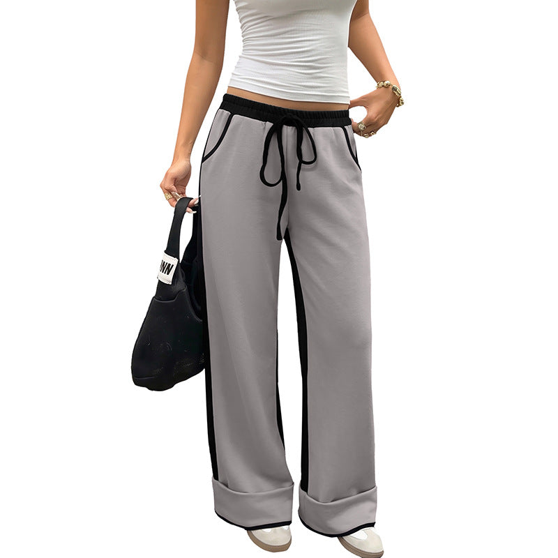 Women's High Waist Colorblock Wide Leg Sweatpants Pockets