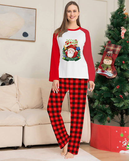 Parent-child Pajamas Loungewear Cartoon Plaid Print Long-sleeved Festive Christmas Suit