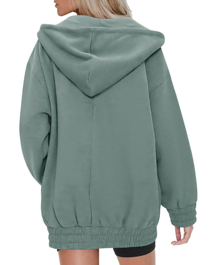 Women's Oversized Fleece Zip Up Hoodie Jacket Casual