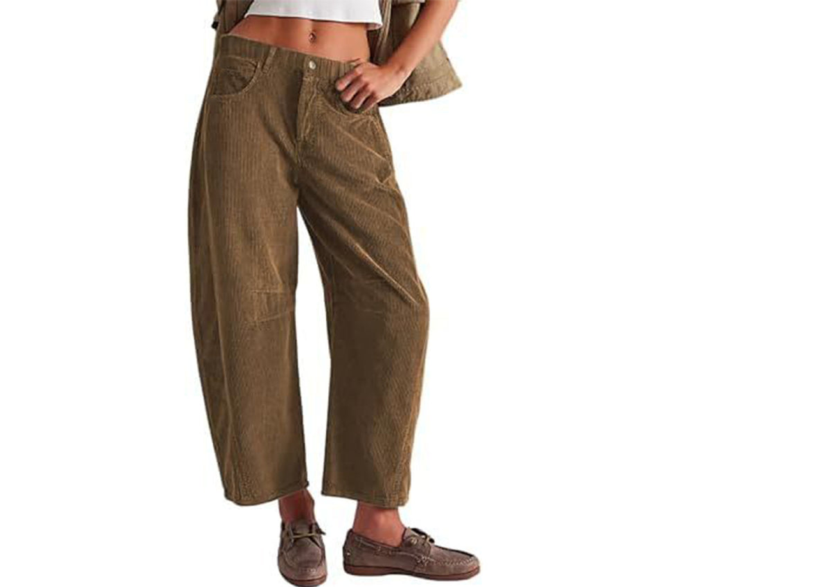 Women's Corduroy Straight Leg Pants Mid Rise Stretch