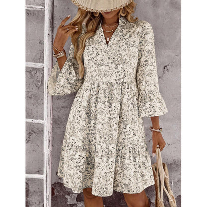 Boho V-Neck Tiered Midi Dress Floral A-Line Summer