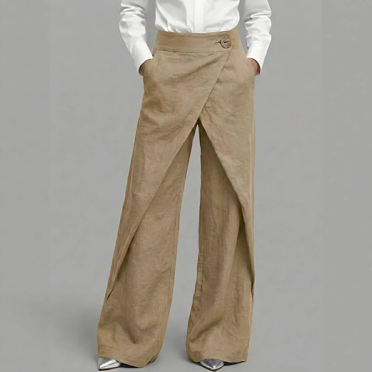 Women's Linen High Waist Wide Leg Palazzo Pants Vintage