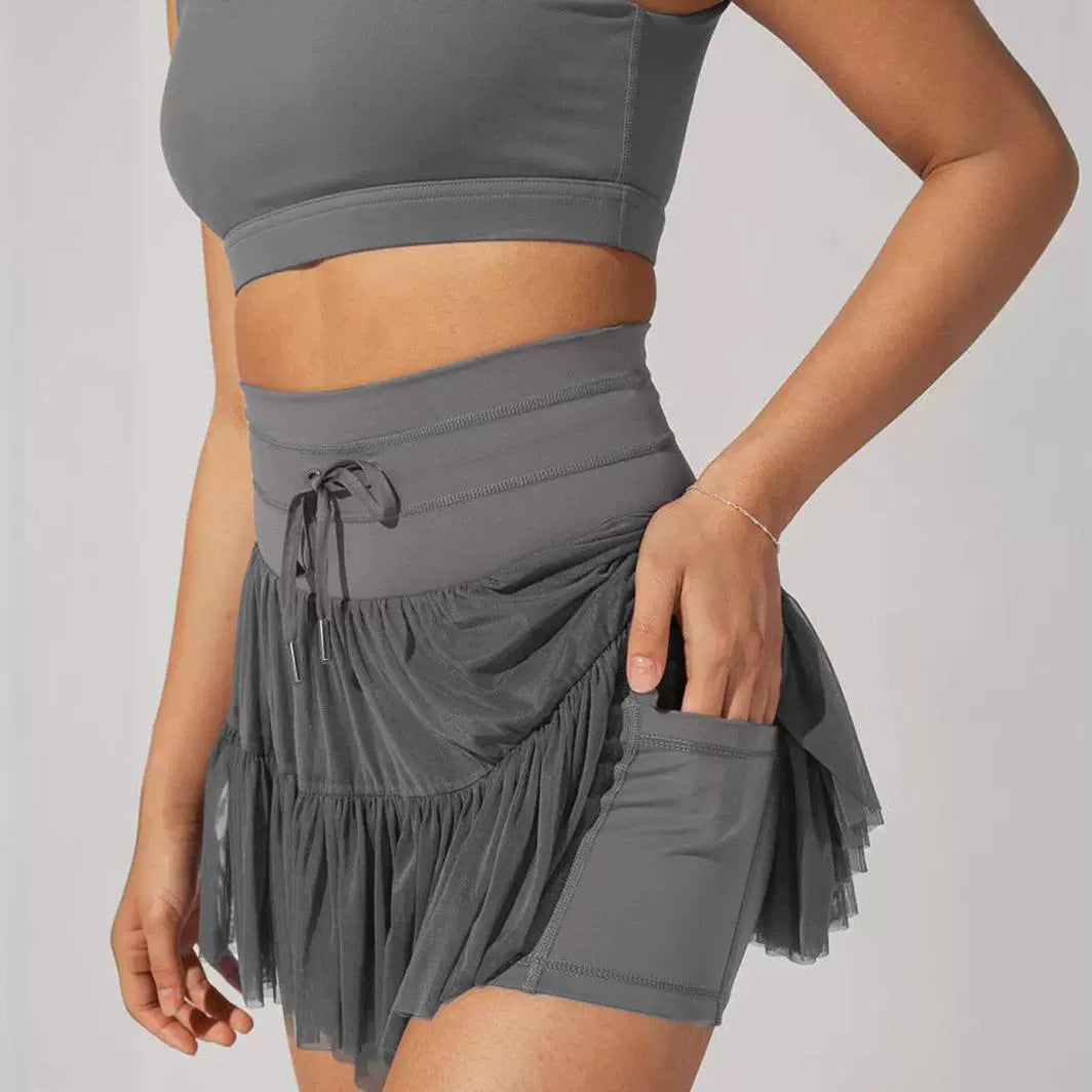 High-Waisted Lace-Up Pleated Skirt Safety Shorts