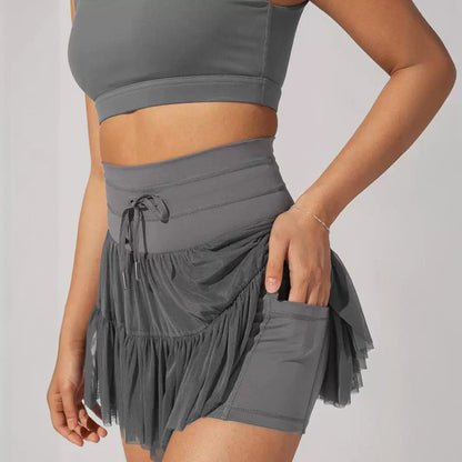 High-Waisted Lace-Up Pleated Skirt Safety Shorts