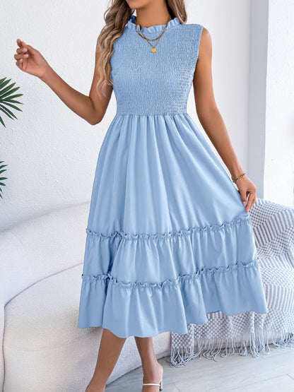 Smocked Sleeveless Ruffle Midi Dress Flowy Summer