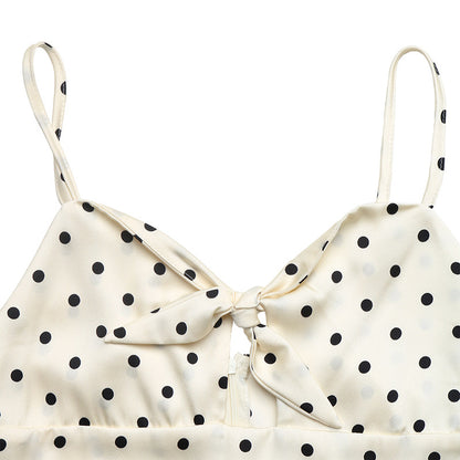 Polka Dot Tie Front Maxi Dress Cutout Tiered Sundress