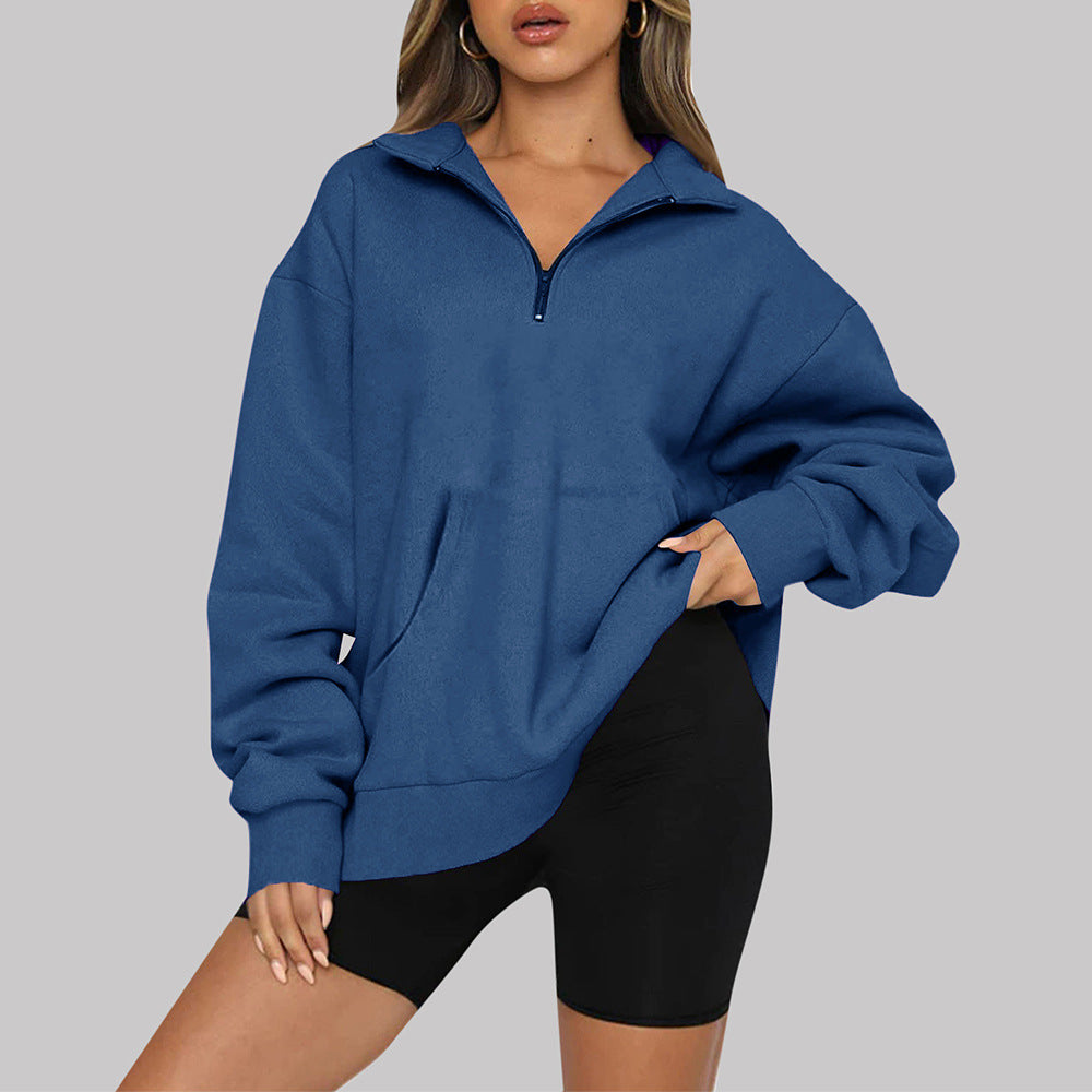 Oversized Half Zip Fleece Pullover Sweatshirt with Pocket