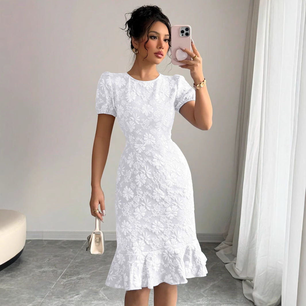 Short Sleeve Round Neck Slim Fit Office Dress