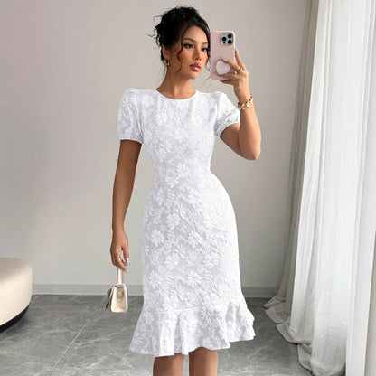 Short Sleeve Round Neck Slim Fit Office Dress