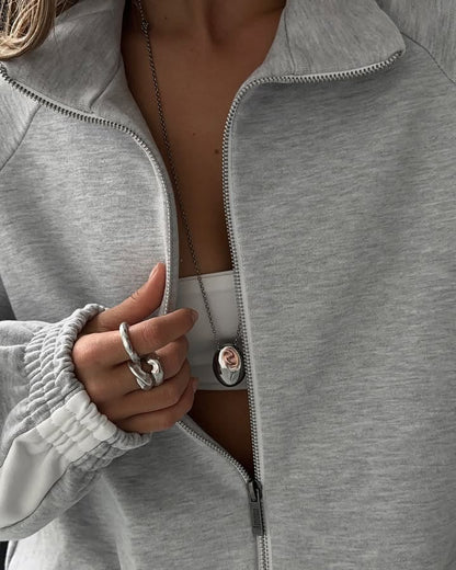 Women's Colorblock Zip Hoodie Jogger Pants Matching Set