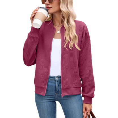 Women's Quilted Zip-Up Bomber Jacket Lightweight Casual
