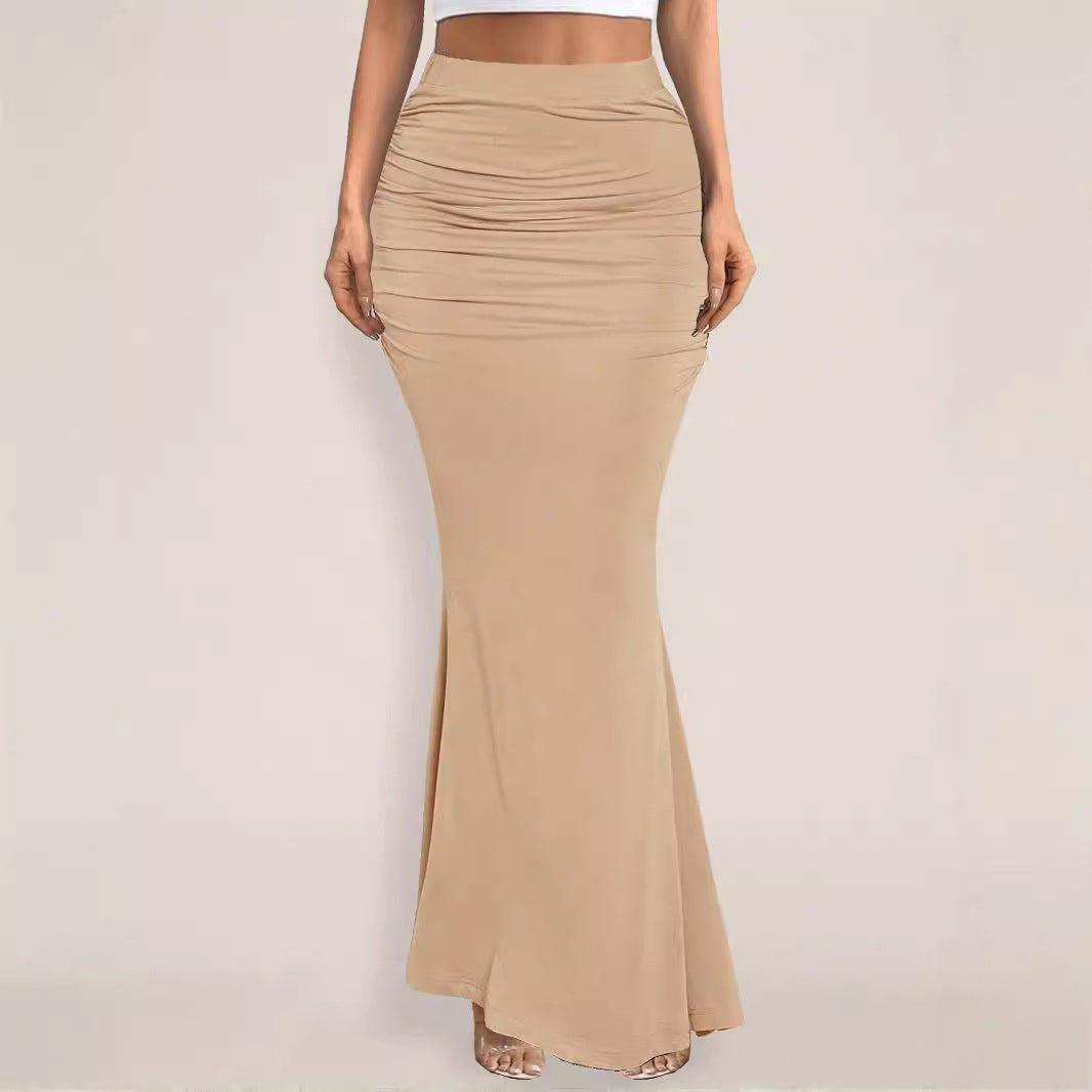 Sexy Ruched High Waist Flared Bodycon Maxi Skirt