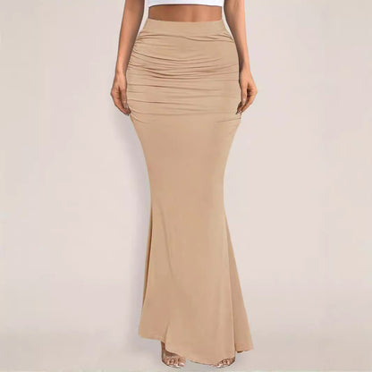 Sexy Ruched High Waist Flared Bodycon Maxi Skirt