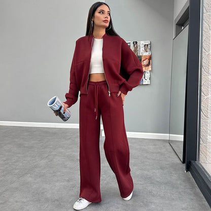 Women's Oversized Zip Up Hoodie Wide Leg Pants Set
