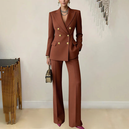 Womens Double Breasted Blazer Wide Leg Pants Set