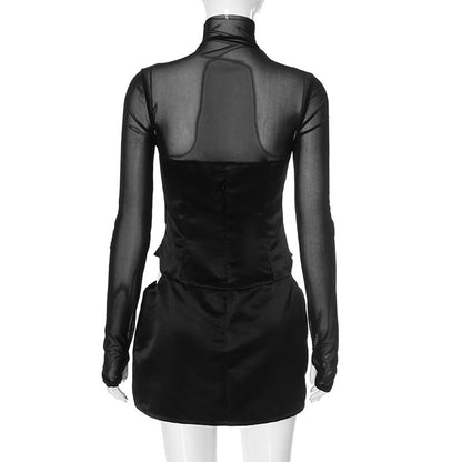 Women's Sexy Mesh Cutout Bodycon Mini Dress