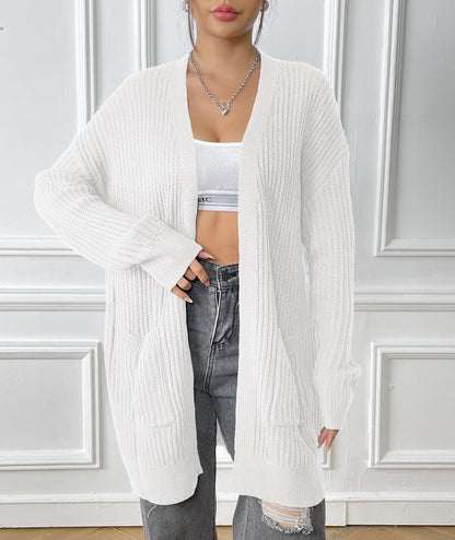 Autumn and Winter Women's Long-sleeved Double-pocket Casual Cardigan Jacket