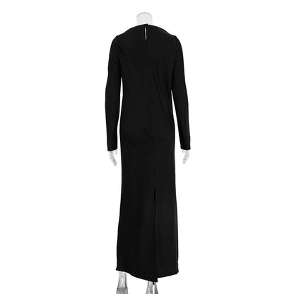 Elegant Satin Long Sleeve Bodycon Maxi Dress