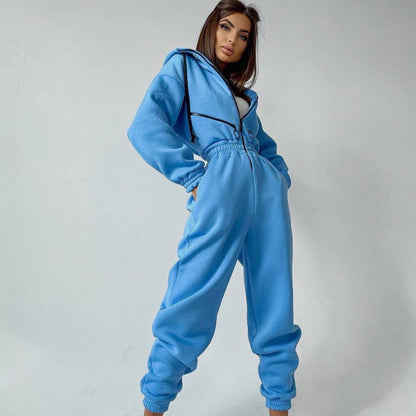 Women's Oversized Zip-Up Hooded Fleece Jumpsuit