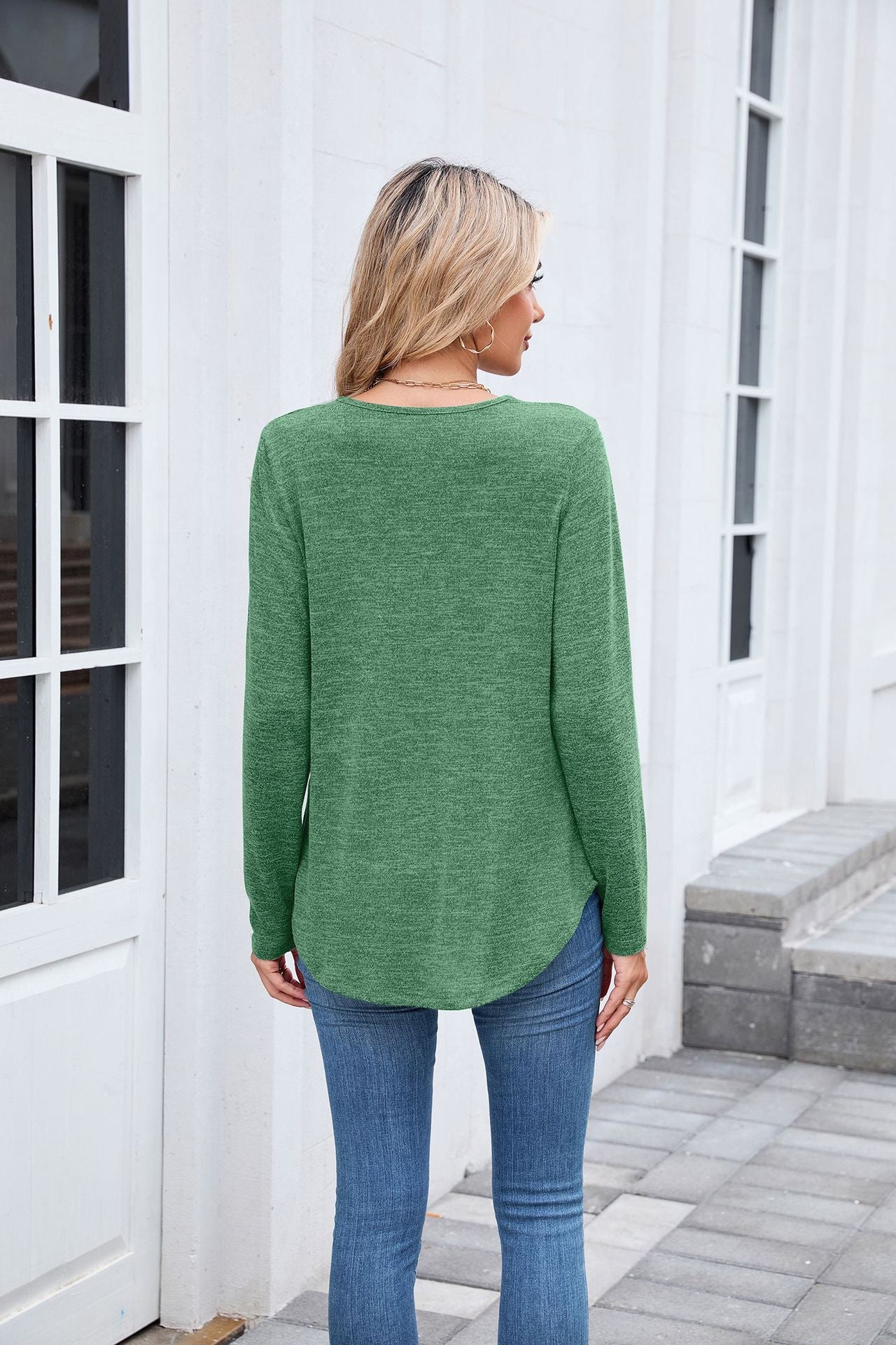 Women's Ruched V Neck Long Sleeve Loose Tunic Top
