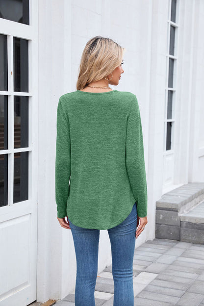 Women's Ruched V Neck Long Sleeve Loose Tunic Top