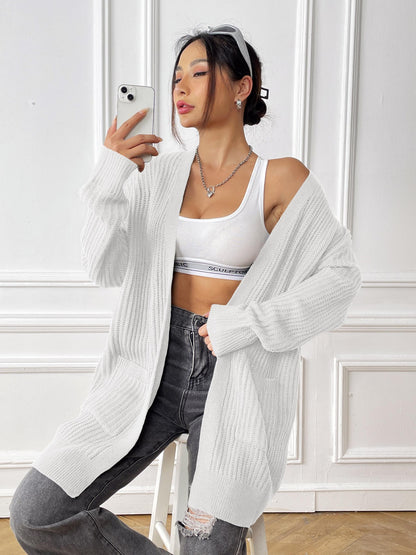 Autumn and Winter Women's Long-sleeved Double-pocket Casual Cardigan Jacket
