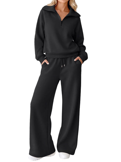 Women's Half Zip Sweatshirt Wide Leg Pants Lounge Set