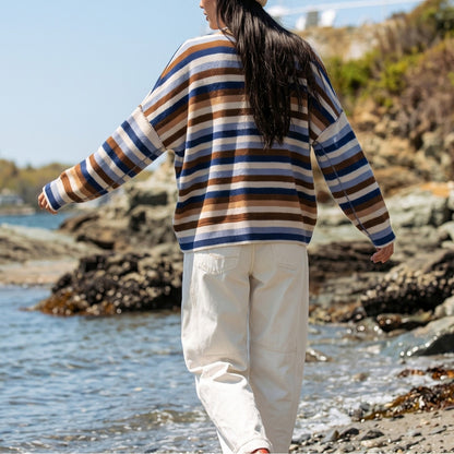 Women's Cozy Striped Crewneck Sweater Long Sleeve Pullover