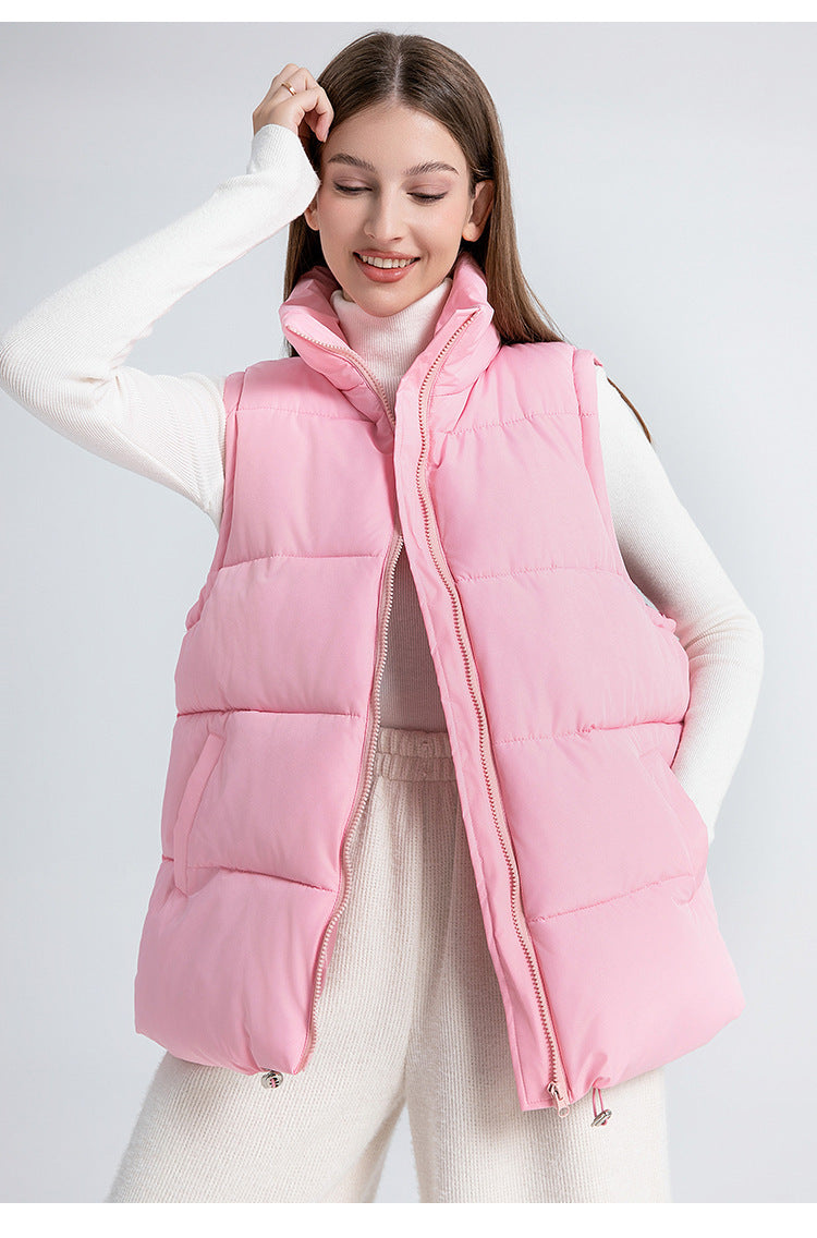 Women's Oversized Puffer Vest Stand Collar Zip Up Quilted