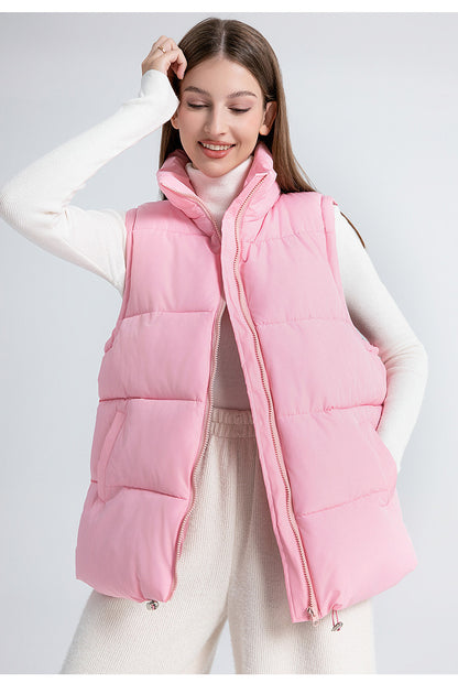 Women's Oversized Puffer Vest Stand Collar Zip Up Quilted