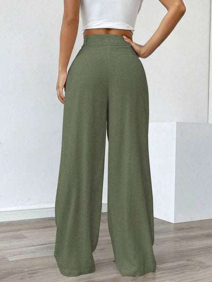 Women's High-Waist Wide-Leg Linen Pants – Casual Loose Summer Trousers