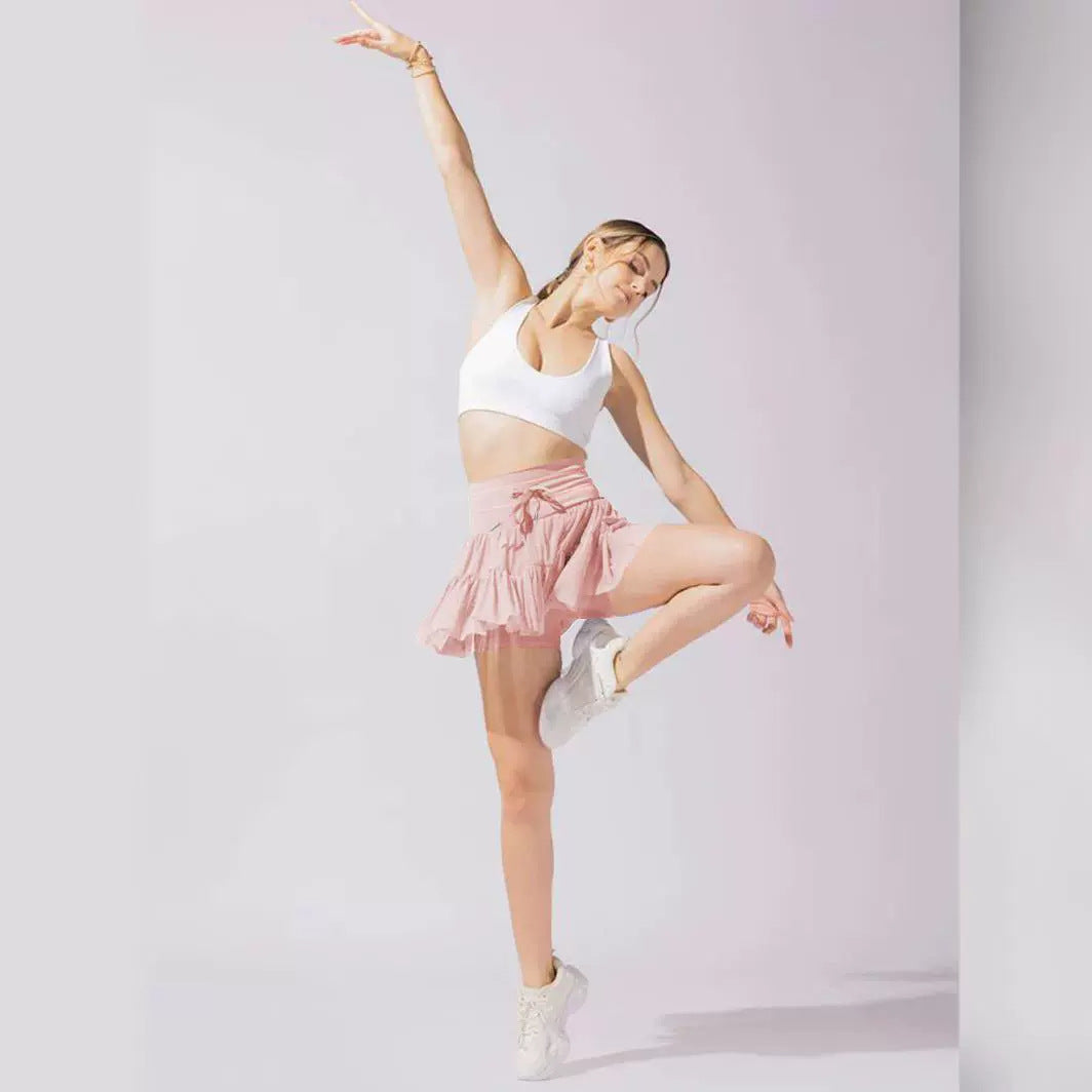 High-Waisted Lace-Up Pleated Skirt Safety Shorts