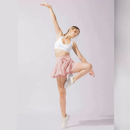 High-Waisted Lace-Up Pleated Skirt Safety Shorts