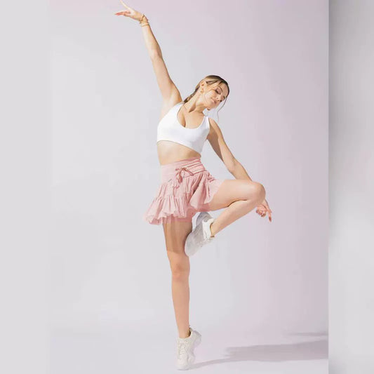 High-Waisted Lace-Up Pleated Skirt Safety Shorts
