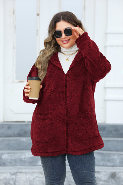 Plus Size Women's Thickened Hooded Plush Jacket