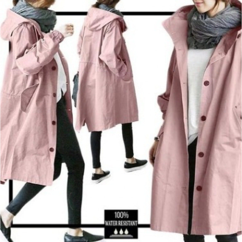 Women's Hooded Cotton Trench Coat Plus Size S-5XL
