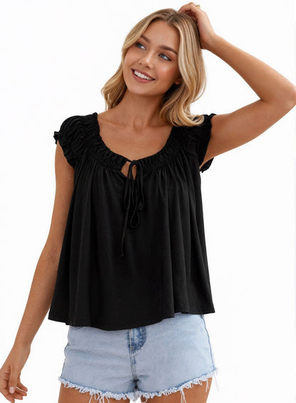 Ruffled Tie Front Tank Top Sleeveless Casual Cute Blouse